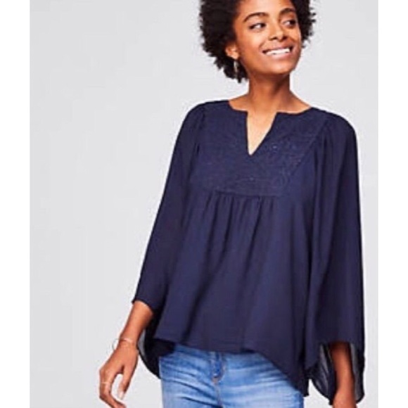 LOFT Tops - Loft Navy Boho Bell Sleeve Blouse Size Large